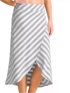 Athleta Maxi Wrap Skirt Gray White Stripe | Lightweight Stretchy | Size M